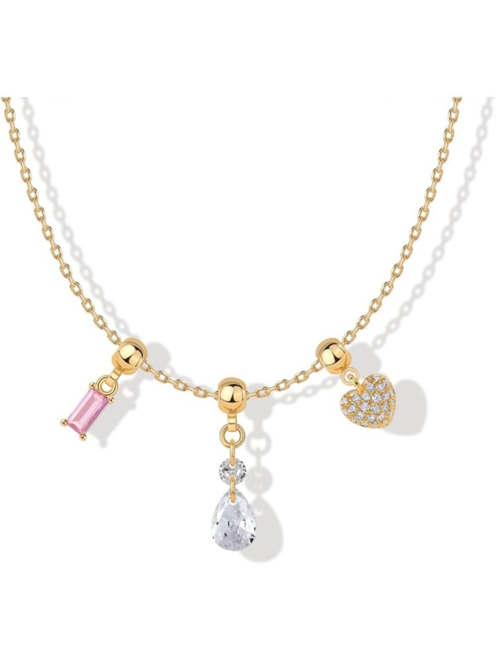 Dainty 14K Gold Plated Necklace with Removable Charms for Women - Elegant